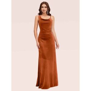 Cetims Rust Velvet Cowl Neck Maxi Slip Dress Medium‎ – '90s Y2K Party Gown